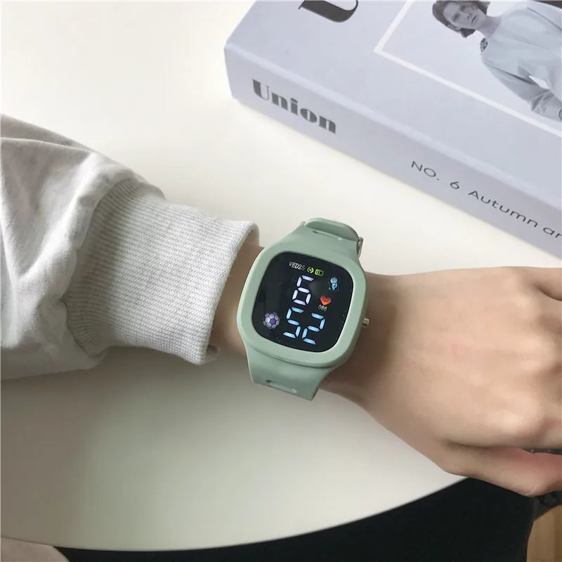 Sports Electronic Watch for Kids Children LED Digital Watch Big Dial Silicone Football Sports Watch Boys Girls Student Clock