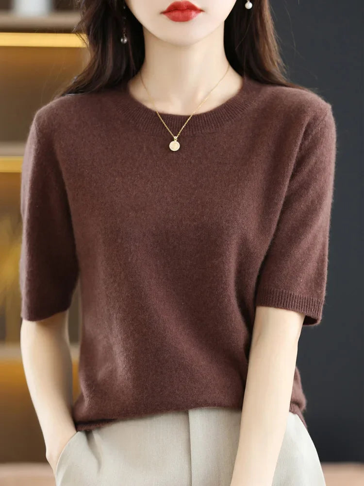 Spring Summer Women Sweaters Short Sleeves O-neck Bottoming Shirts Knitwear 2024 Summer Knit Tops Pullovers Korean Jumpers