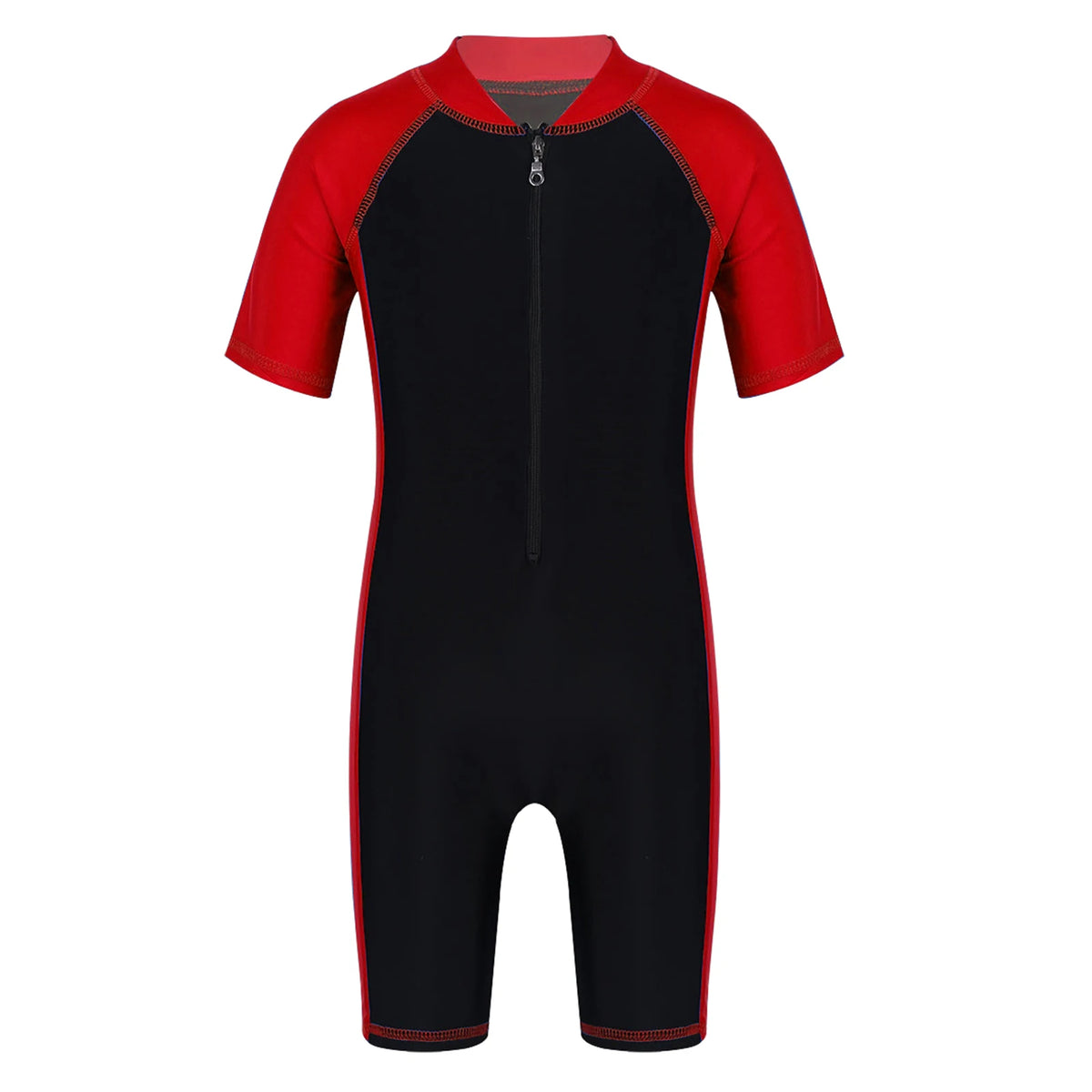 Kids Boys Girls One-piece Suits Rash Guards for Surfing Short Sleeves Zippered Shorty Wetsuits Swimsuit Swimwear Bathing Suits