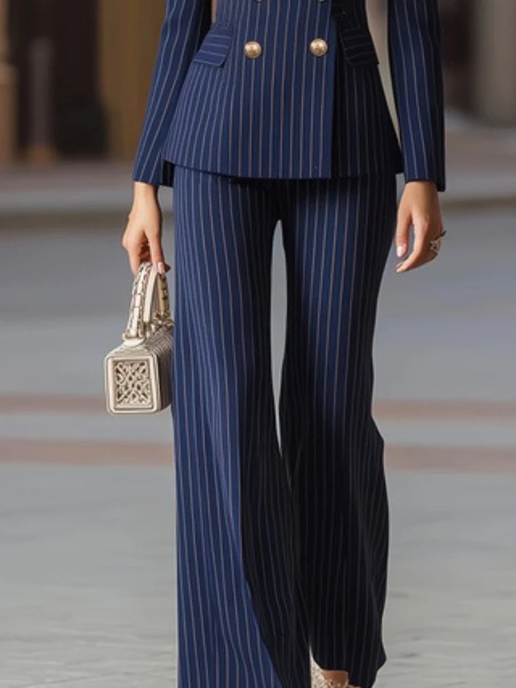 2026 Fashion Autumn Winter Ladies Pant Suit Women Striped Female Business Work Wear Jacket Blazer and Trouser Formal 2 Piece Set