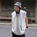 Men's solid color casual sleeveless tank top round neck moisture absorbent sweat drying tank top suitable for summer sports