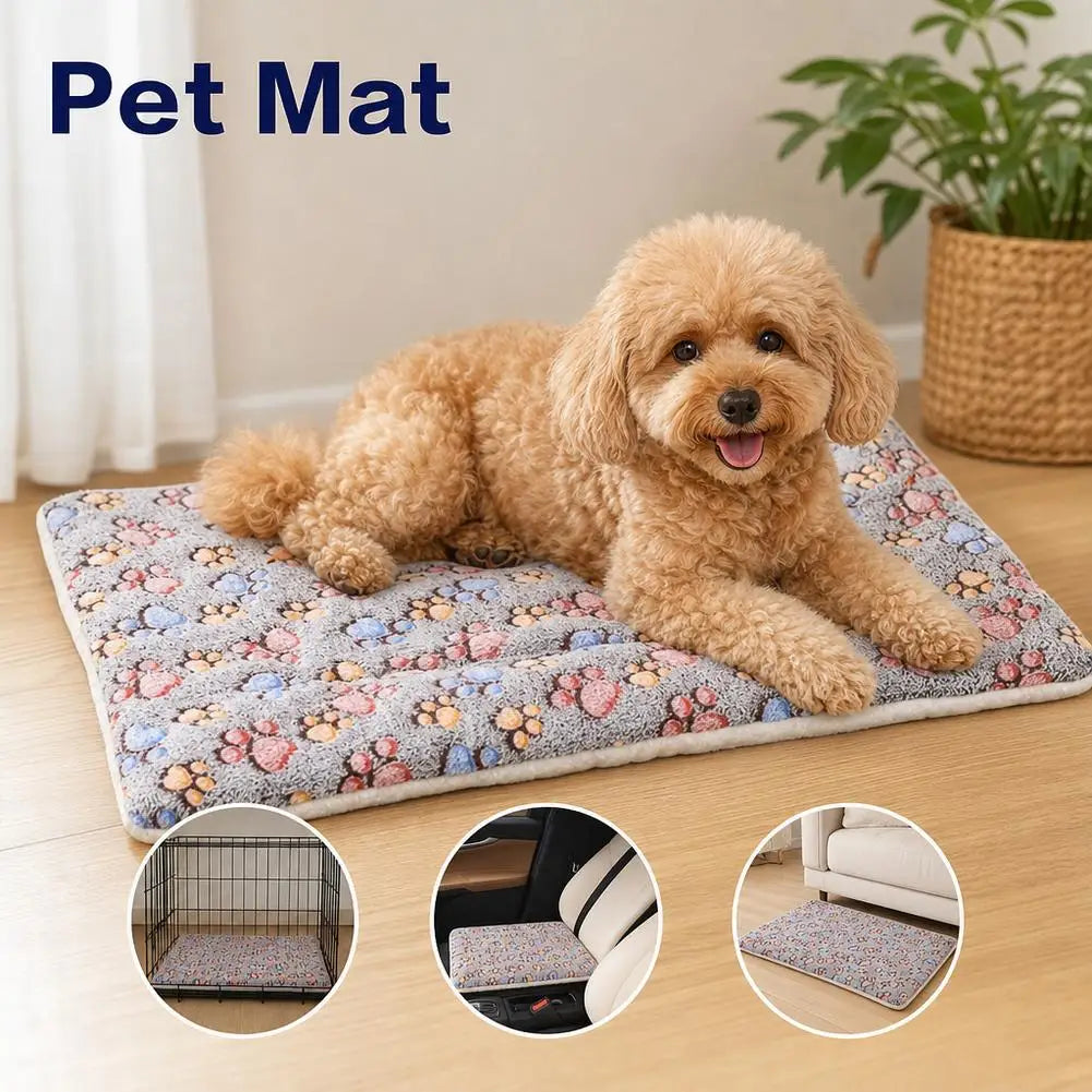 Dog Bed Mat Cat Sleeping Cushion Soft Plush Pet Blanket Thickened Warm Flannel Paw Print Puppy Sofa Mat All Seasons Washable
