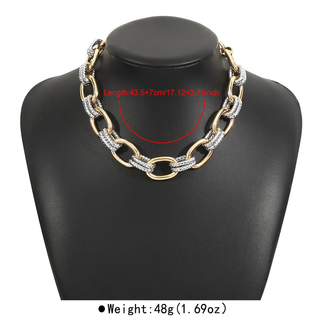 Fashion Personalized Jewelry Sets Women Geometric Metal Color Block Chain Necklace Bracelet Set Elegant Banquet Jewelry Gifts