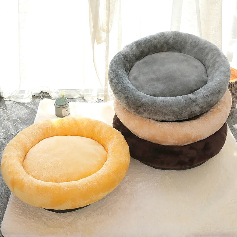 Pet Bed Warming Small Dog House Soft Sofa Donut Cat Bed Warming Indoor Round Pillow Kennel Cuddler Faux Fur Puppy Mat Dog Beds