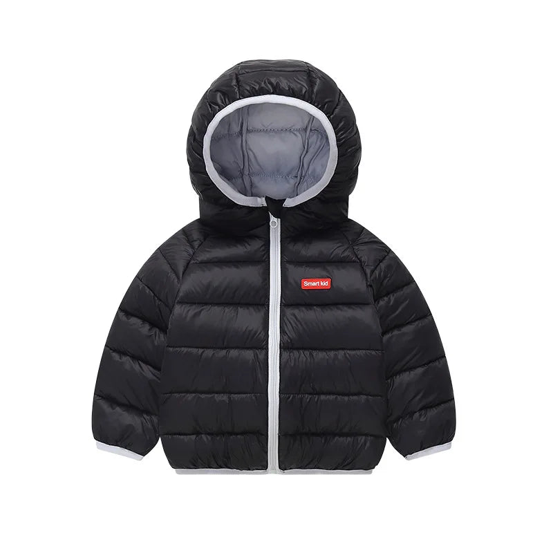 Children's Jacket Boys Girls Korean Autumn Winter Solid Color Hooded lightweight and Warm Autumn Winter Windproof Cotton Jacket