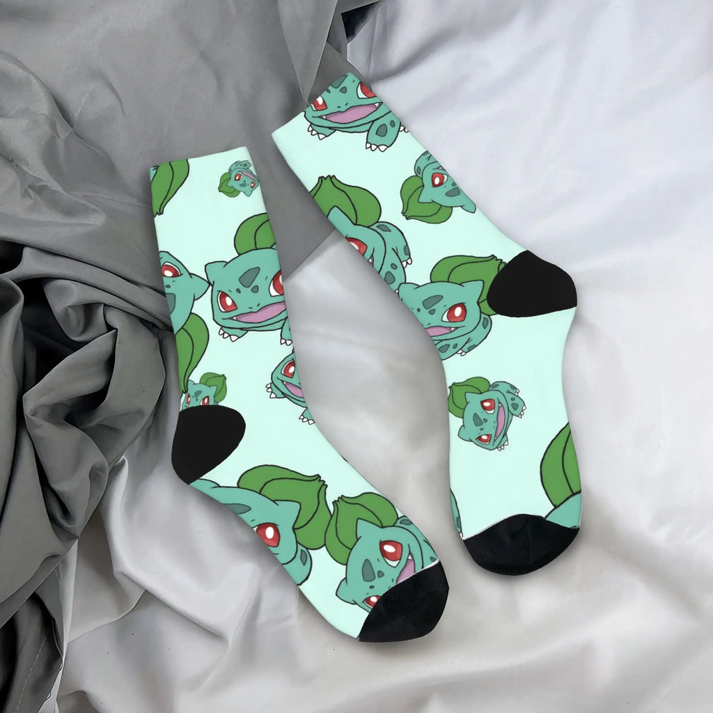 Happy Funny Male Men Socks Harajuku P-Pokemons Bulbasaur Sock Skateboard Women's Stockings Spring Summer Autumn Winter