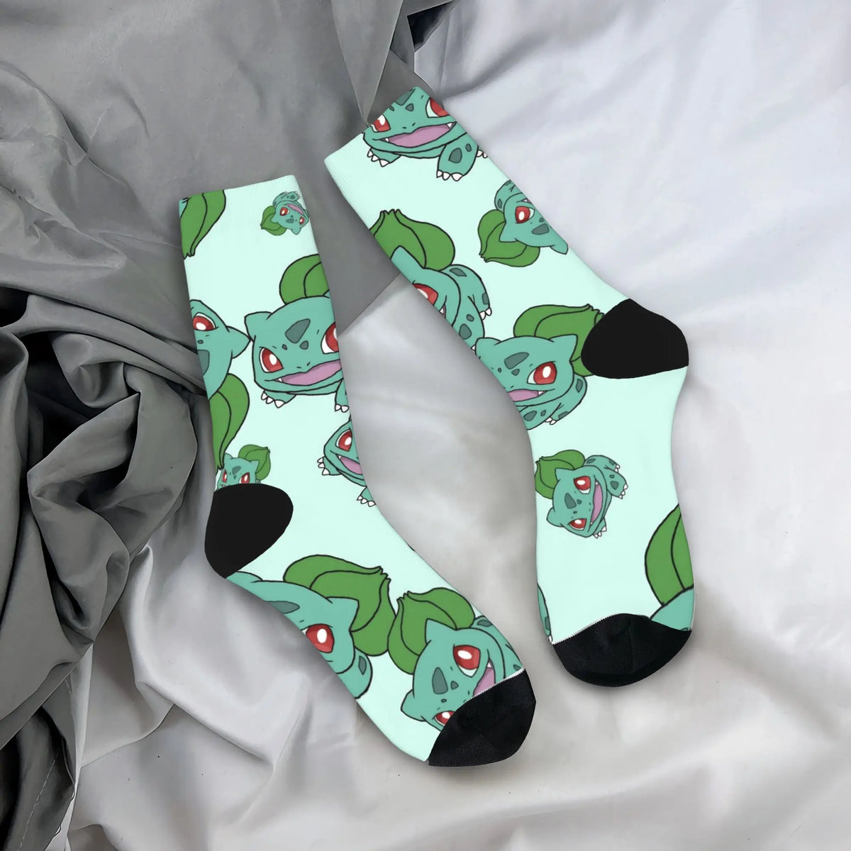 Happy Funny Male Men Socks Harajuku P-Pokemons Bulbasaur Sock Skateboard Women's Stockings Spring Summer Autumn Winter