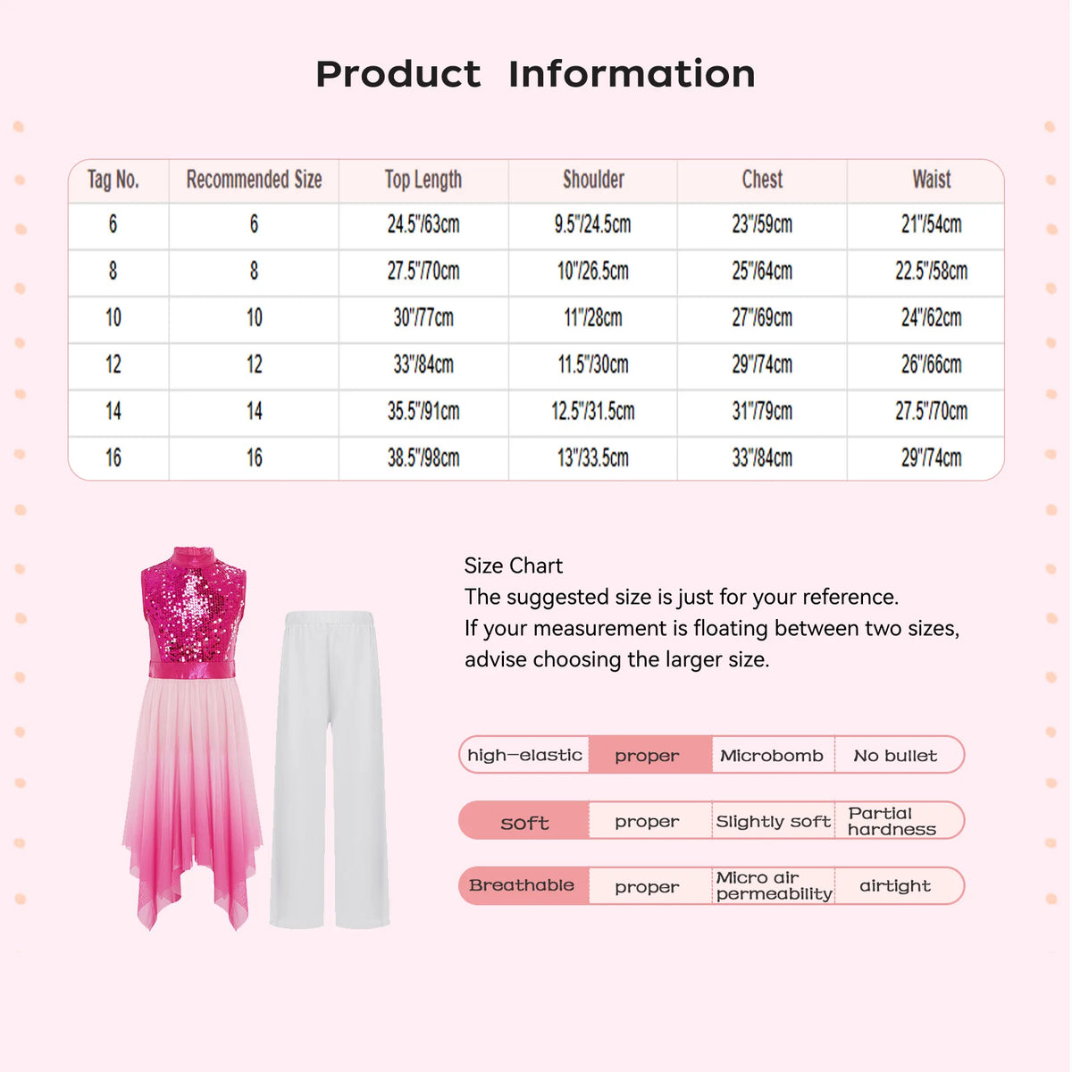 Kids Girls Liturgical Dance Outfits Sleeveless Asymmetrical Hem Contrast Color Dress Sequin Bodice Tunic with Wide-Leg Pants Set