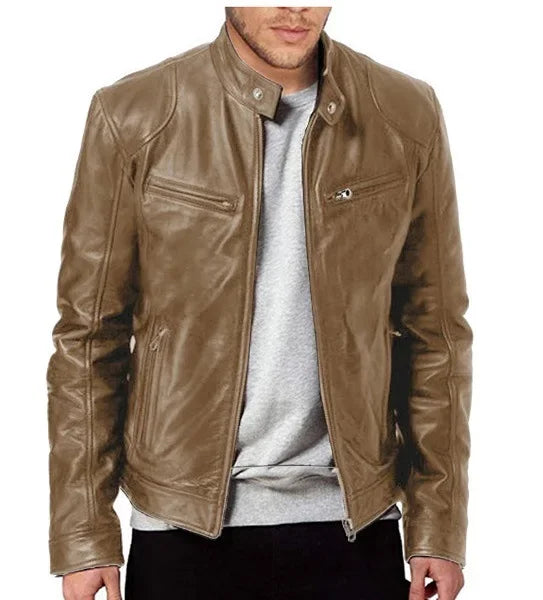 useful European and American Men's Clothing Men's Leather Jacket Male Teen Stand-up Collar Punk Men's Motorcycle Leather Jacket