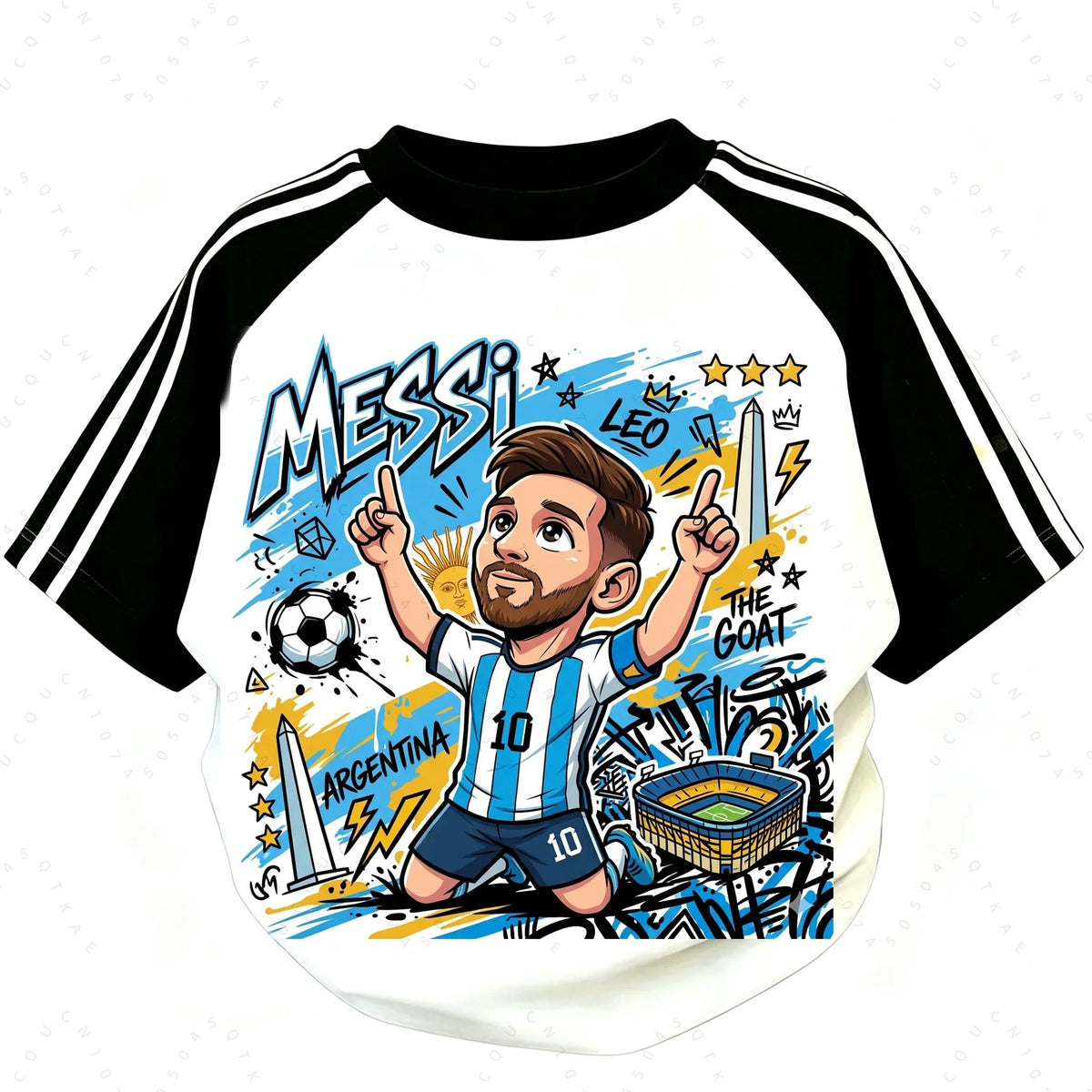 2026 Kid Adults Cartoon Soccer Player Print Shoulder T Shirt Top Tier Football Stars Short Sleeve Football Fans Parent-Child Top