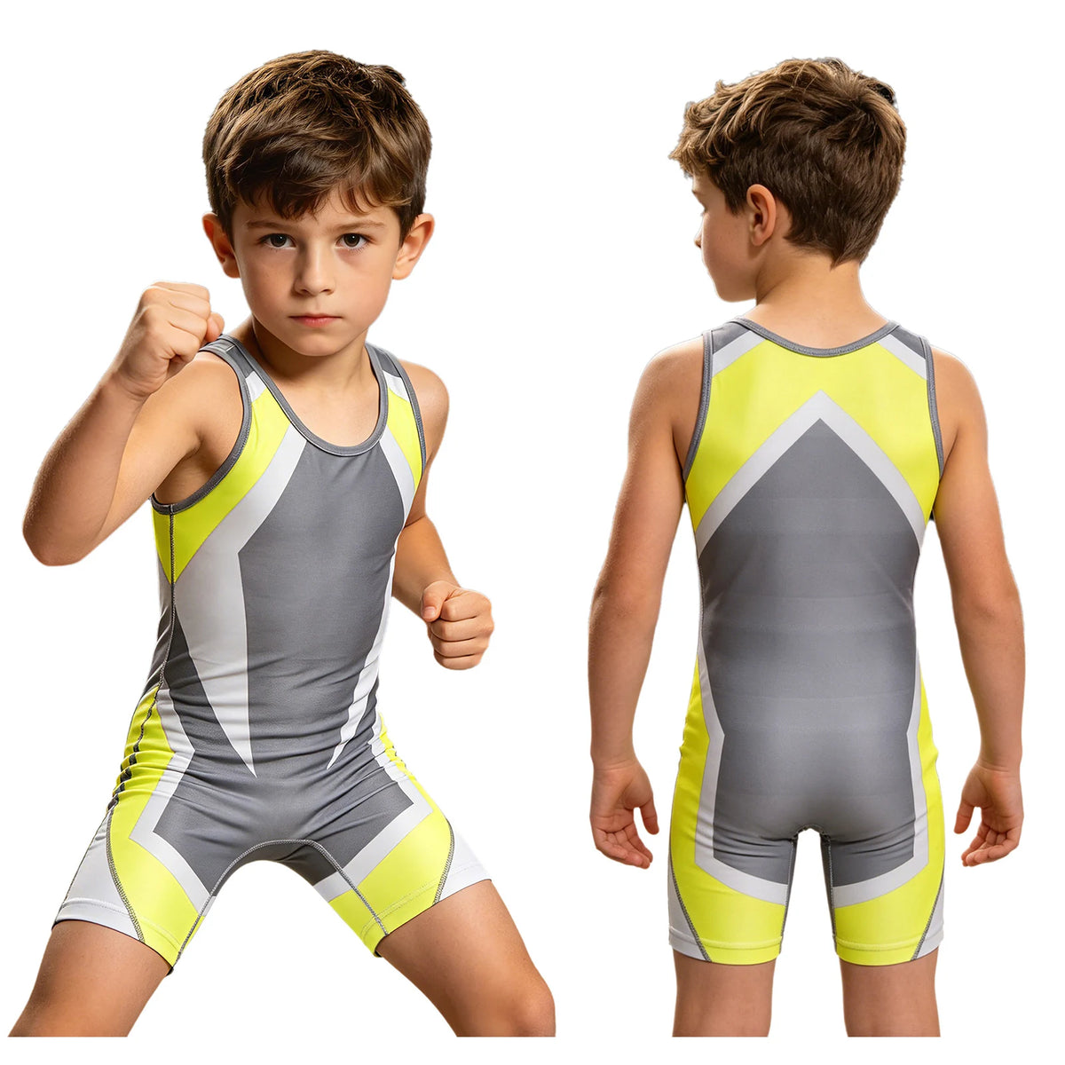 Kids Boys Wrestling Singlet Jumpsuit Sleeveless Color Block Bodysuit Sports Workout Gymnastics Leotard for Exercise Cycling