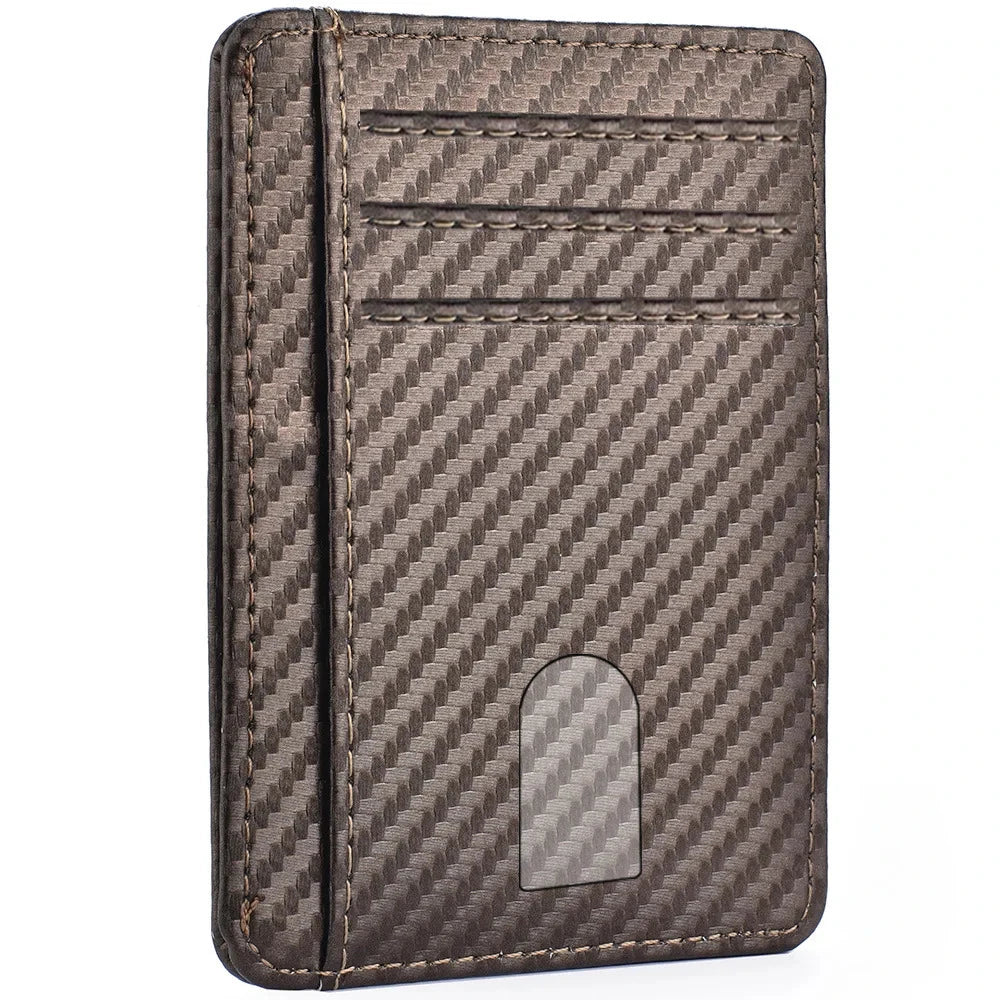 Men's Slim Minimalist Front Pocket Wallet - Anti-RFID Block PU Leather ID/Credit Card Holder with Magic Anti-Theft Protection