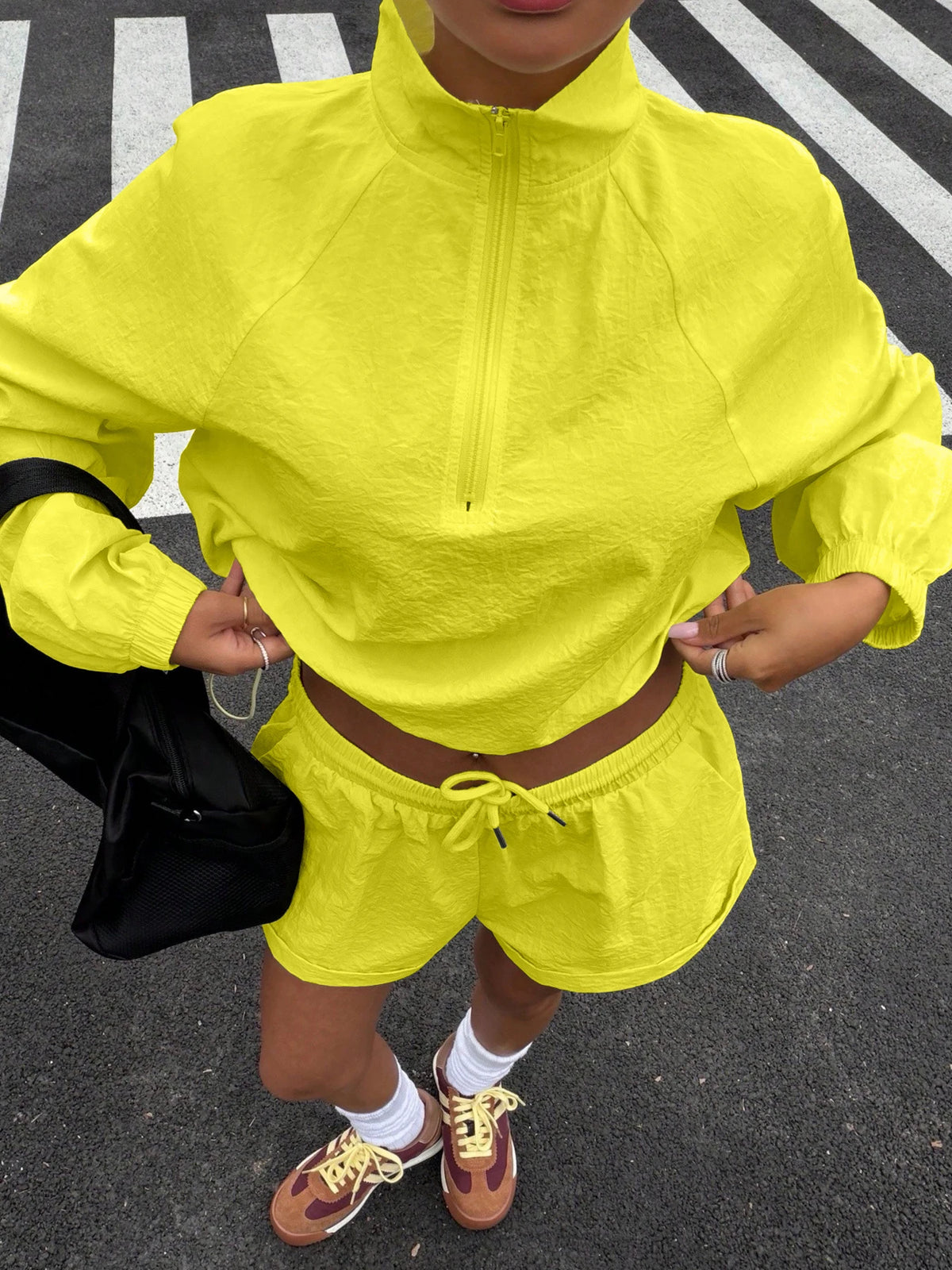 Women's Sportswear Set Bright Colors Zipper Design Sunscreen Outfit Fitness Clothing Comfortable Sportswear Ensemble