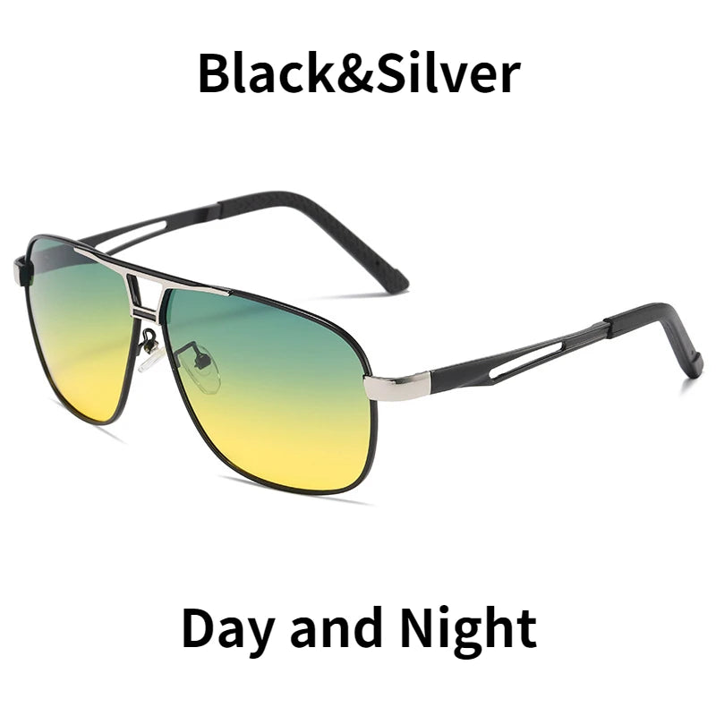 Night Vision Driving Glasses for Men Fashion Double Beams Sunglasses Male Metal Frame Day and Night Polarized Googles UV400
