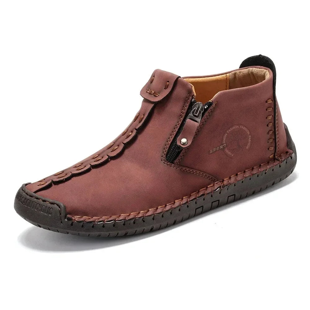 Men Boots Handmade Casual Ankle Boats for Man Male Hombres Walking Shoe Breathable Hombres Leather Wide Upright Zipper Shoes
