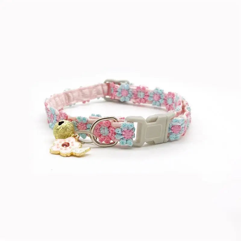 Pet Necklace Colorful Lace Flower Cat Collar Puppy Accessories Collar Bell Neck Cat Collar Adjustable Soft Durable Safe
