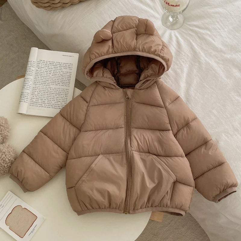 Kids Baby Lightweight Short Down Cotton Jacket Boys Girls Solid Loose Hooded Zipper Coats Autumn Winter Cotton-padded Outerwear