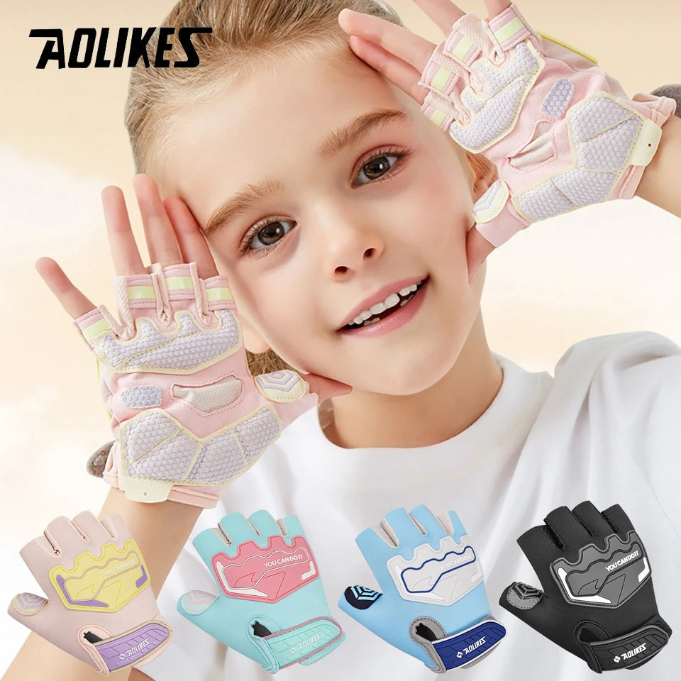 AOLIKES Kids Cycling Gloves Half Finger Skate Child Mountain Bike Bicycle Gloves Sports Gloves for Boys and Girls Children