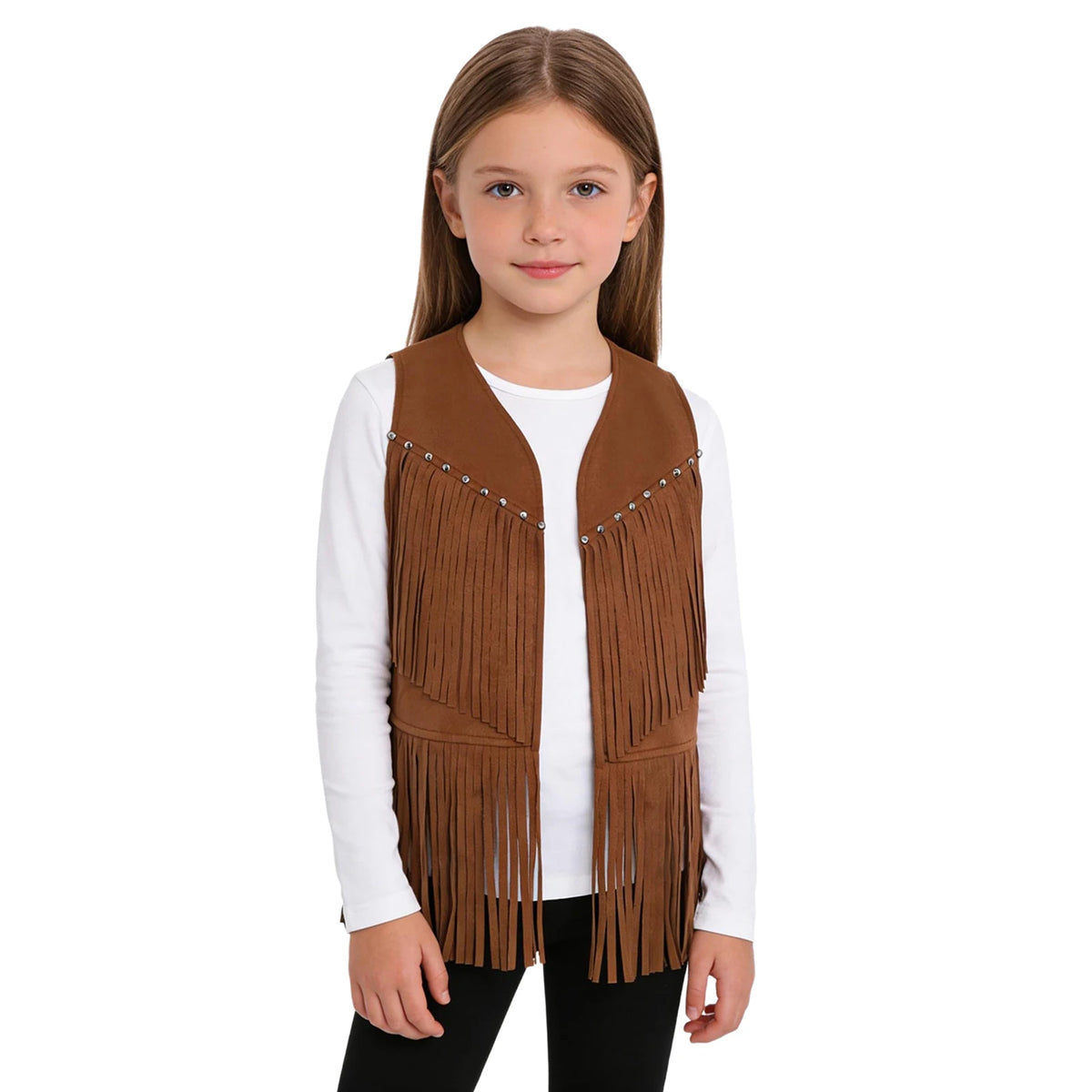 Kids Girls Boys Tassel Fringed Vest Open Front Waistcoat Jackets Child Halloween Western Cowboy Costumes Cowgirl Fancy Dres Up