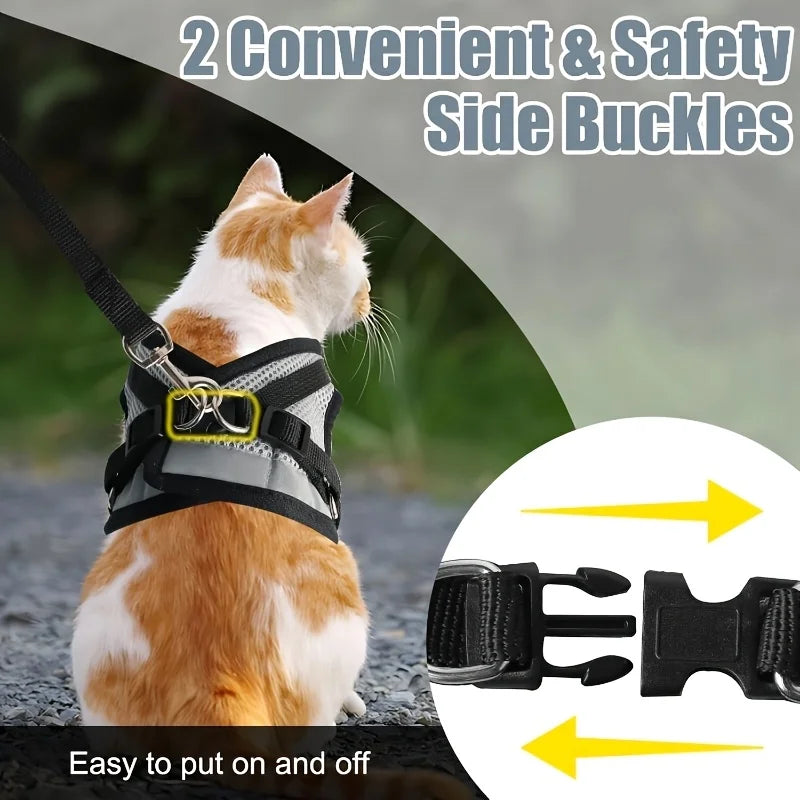 Cat and Dog Leash Set, Vest-Style Pet Harness with Anti-Escape Strap, Suitable for Cats and Dogs, Breathable Mesh Leash, Anti-Escape