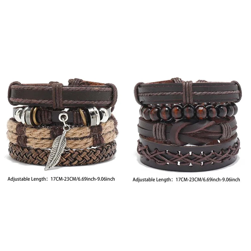 Bohemian Leather Bracelet Men Hand-woven Bracelet Men's Wooden Bead Bracelet Bracelet for Men Charm Bracelet Mens Jewellery
