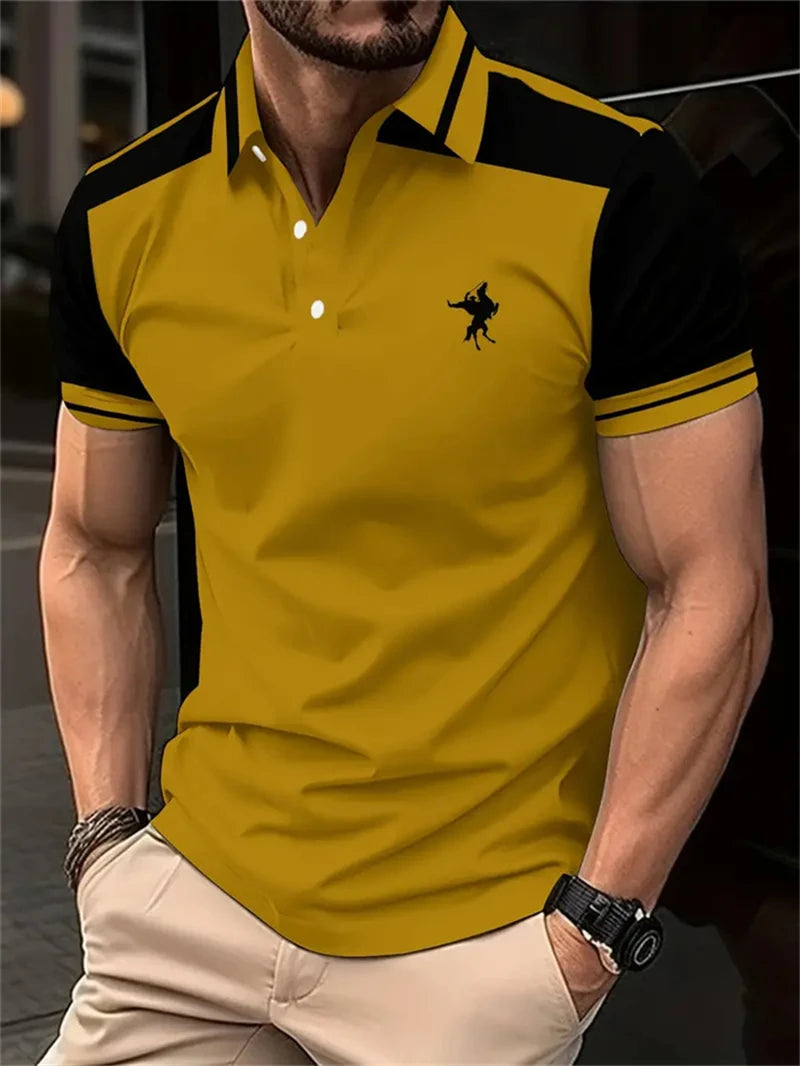 Simple Stripe Horse Graphic Polo Shirts For Men Summer Fashion 3D Printed Short Sleeve Polo Shirt Cool Streetwear Lapel Tees