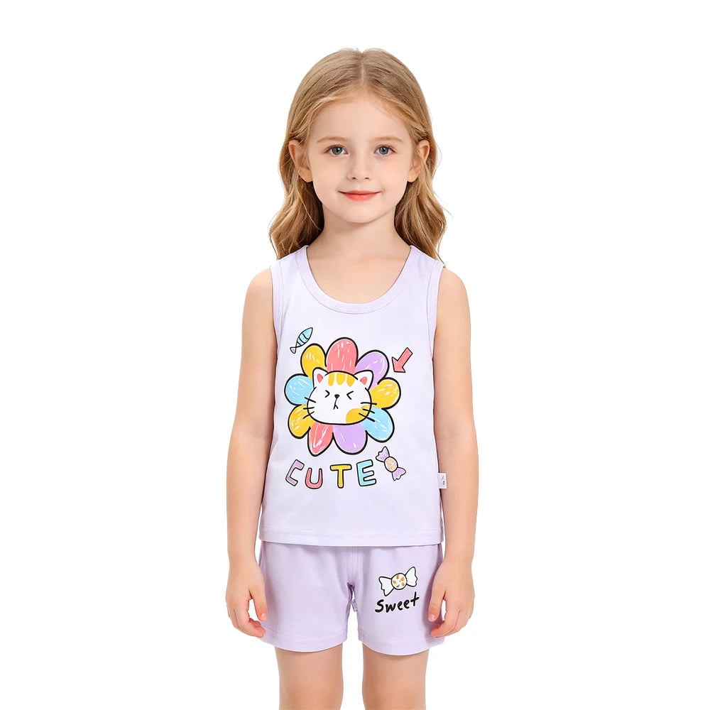 Summer Girls Pajamas Sets Kids Clothes Vest Suit Children Clothing baby Cotton T-Shirts Shorts Tank Top Boys Pyjamas Tank Tops