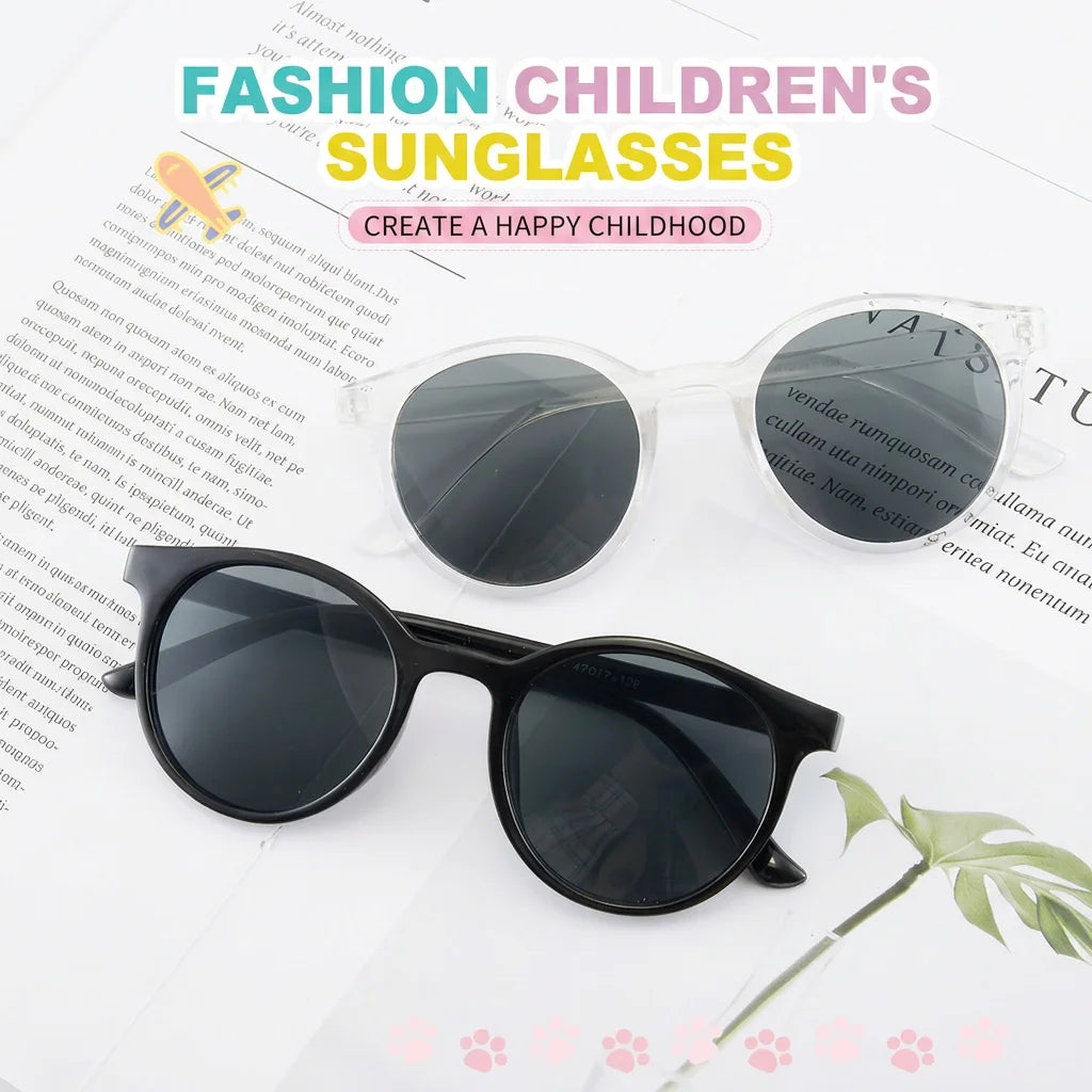 KLASSNUM Kids Trendy Black Color Round Frame Sunglasses Vintage UV400 Lens Classic Sun Glasses for Children Boys Girls 2-8 Years