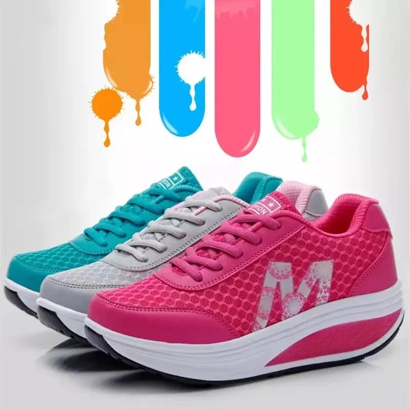 Women‘s Shoes 2024 New Fashion Breathable Mesh Wedges Platform Lace Up Sneakers Casual Shoes Zapatos Mujer