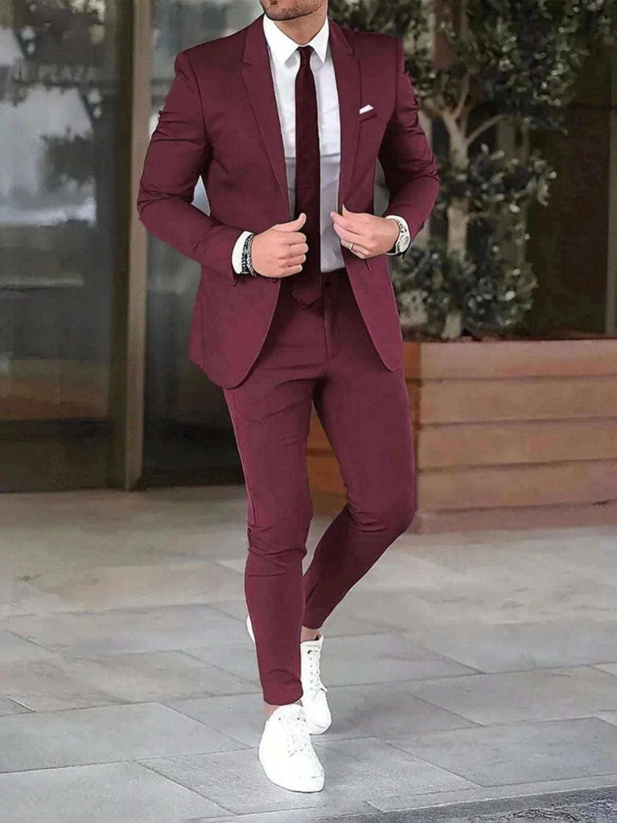High Quality Men's Suit Sets Fashion Party Wedding Groom Outfits Solid Color Slim Elegant Two Piece Sets Blazer Jacket and Pants