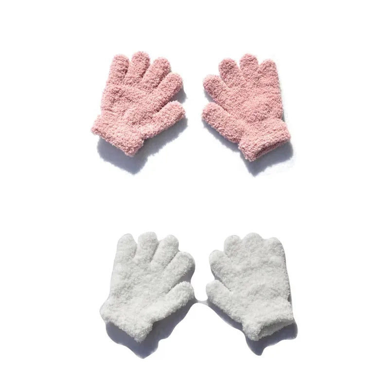 New 1-4Y Kids Gloves Winter Baby Plush Coral Gloves Toddler Full Fingers Cute Mittens Warm Windproof Glove For Boys Girls