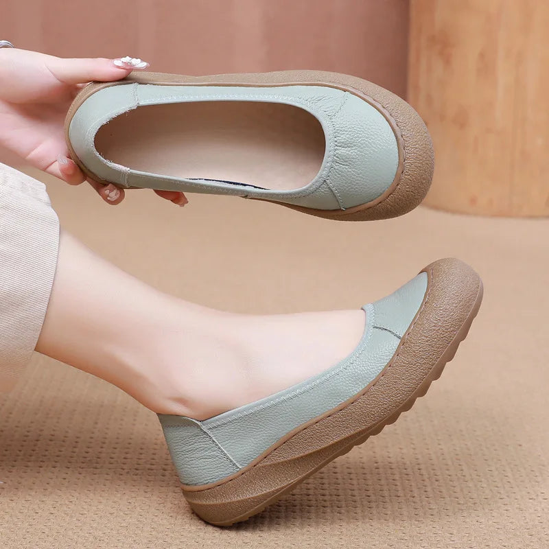 Spring Fashion Women's Loafers Genuine Leather Soft Moccasin Retro Butterfly-Know Flower Summer Ballet Flats Ladies Shoes