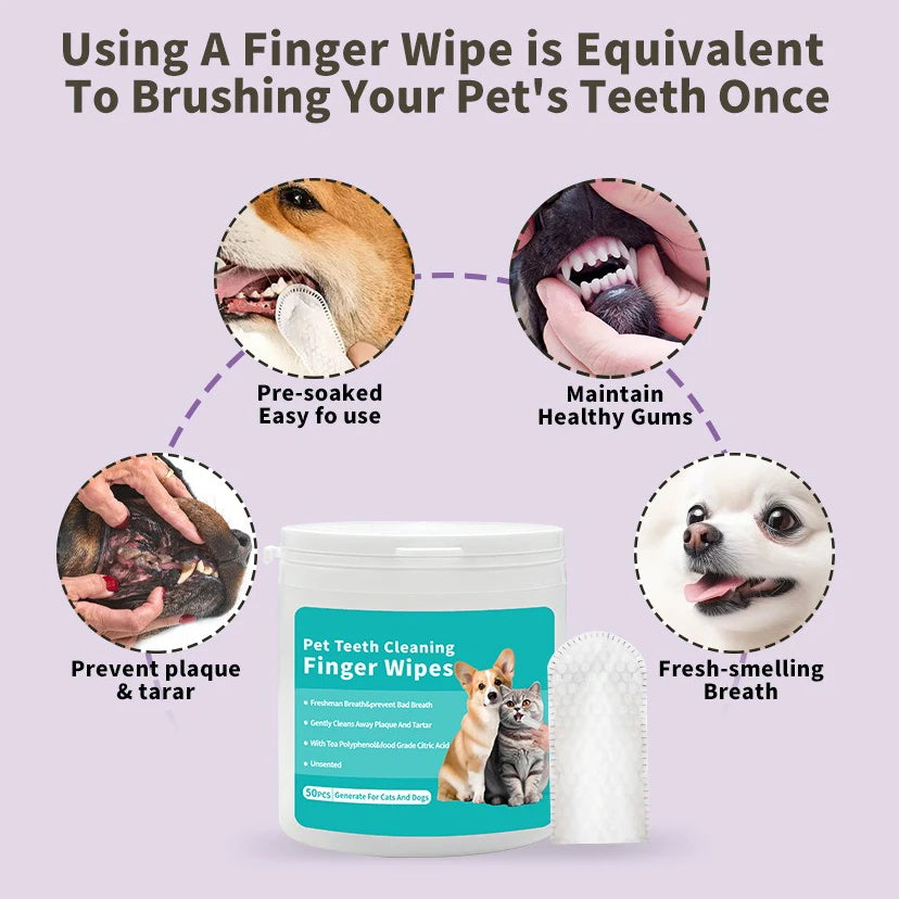 Pet Cleaning Disposable Finger Toothbrush Pet Teeth Cleaning Finger Covers Wet Wipes Dog and Cat Oral Cleaning
