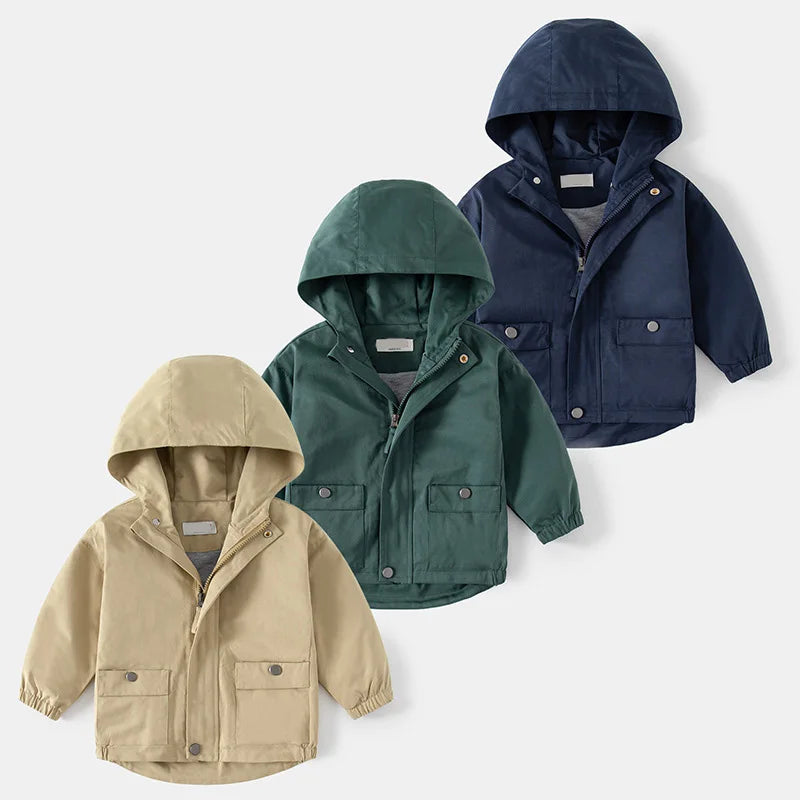 Boys Jackets Spring  Autumn 2025 Children's Outerwear Solid Color Hoody for Kids Toddler Windbreaker Baby Outfits Clothing