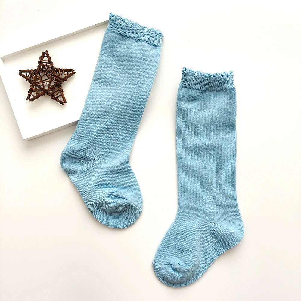 New Kids Knee High Socks Baby Girls Boys Flat Long Sock Soft Cotton Solid Color Children Stockings For 0-7 Years