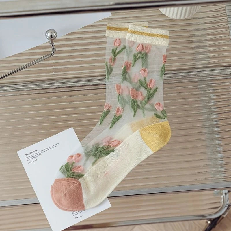 Fashion Sock for Women Summer Breathable Trendy Casual Women's Socks Cute Fashion Korean Style Transparent Lace Sweet
