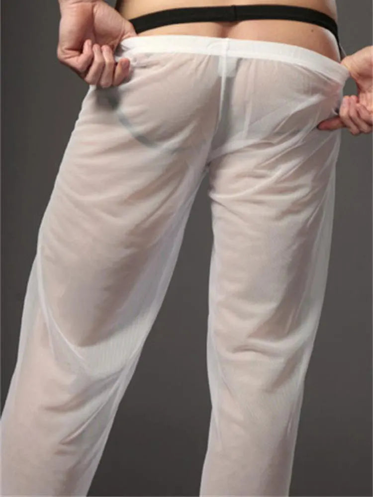 Sexy Men's Mesh Pyjamas Pants Low Waisted Sheer Transparent Homewear Trousers Man Lingerie Breathable Sleepwear Pants Leggings