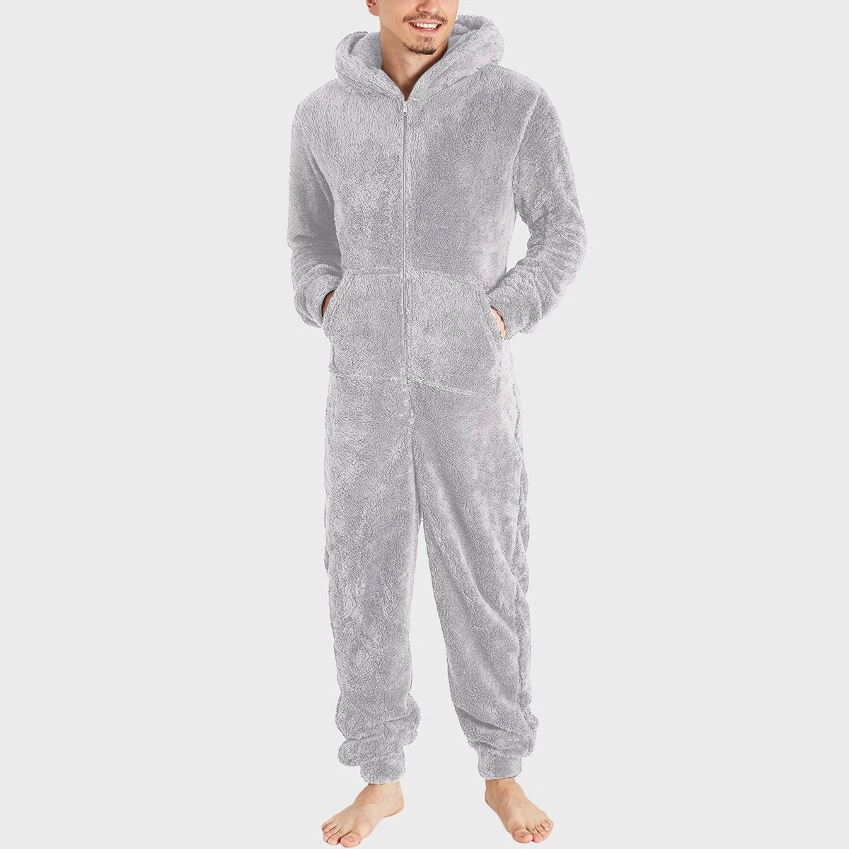 Winter Warm Men Plush Pajamas Big Size Coral Fleece Jumpsuit Hoodies Bodysuit Fleece Pajamas Daily Hooded Flannel Homewear