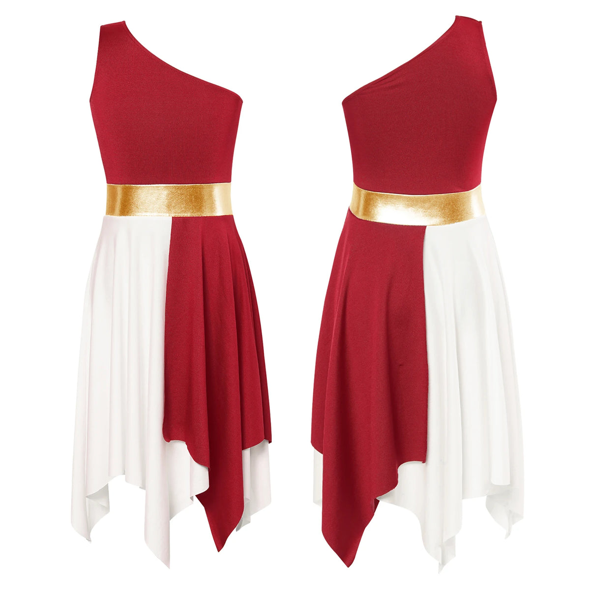 Kids Girls Etiquette Praise Dance Dress Sleeveless Church Christian Worship Costume Asymmetrical Tunic Contemporary Dance Dress