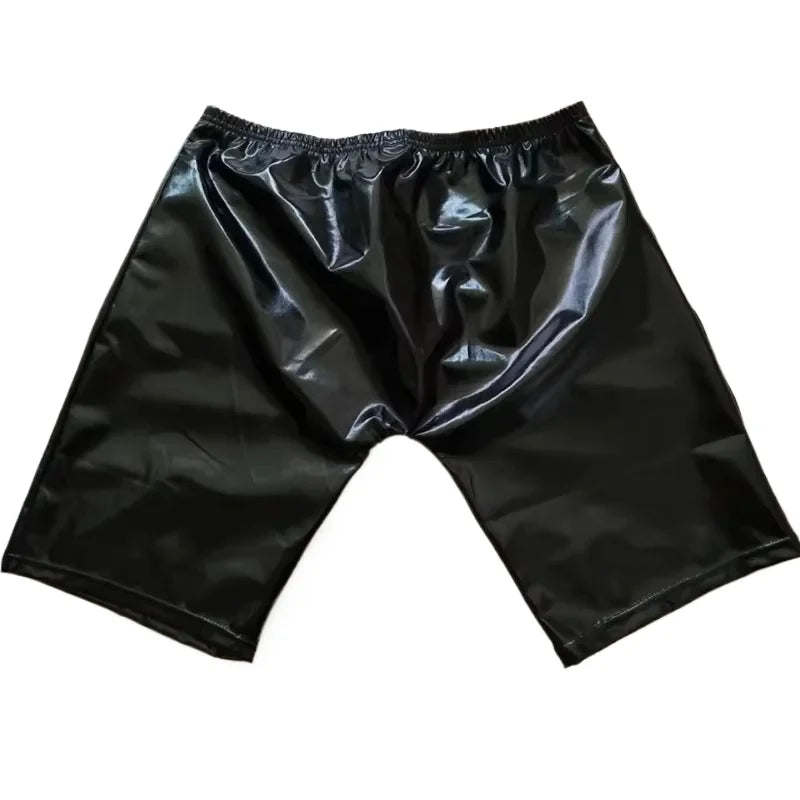 Men Fitness Sports Shorts Men Leather Black Running Training Pants Faux Leather Shorts Wet Look Slim Shorts Clubwear