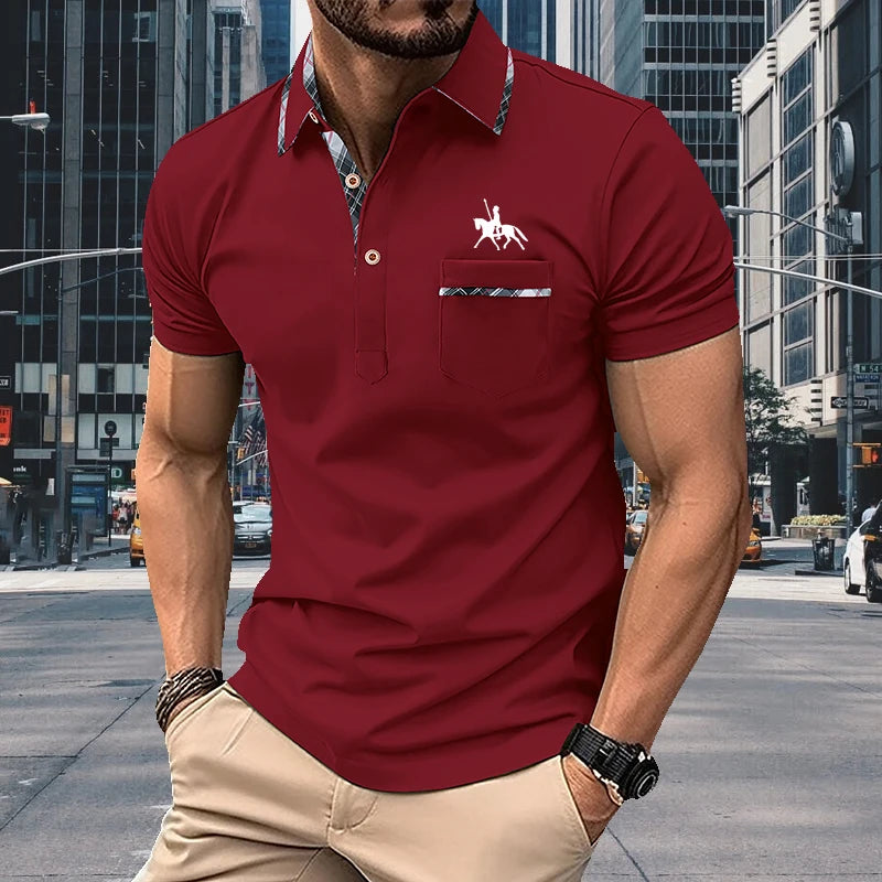 Men's Summer Fashion Lapel Polo Shirt Short Sleeve Solid Color Breathable Business Casual Daily Wear Top With Chest Pocket
