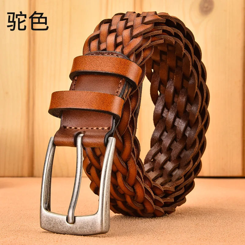 2025 Men Cowhide Belt Hollow Hand Woven Fashion Couple Personalized Student Luxury Jeans Leather Belts 3.5 Cm