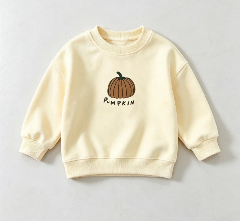 Kids Crew Neck Sweatshirt Cute Pumpkin Print Long Sleeve Pullover Top Soft Cotton Casual Children Autumn Basic Wear Clothing Top