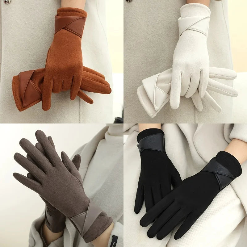Women's Elegant Gloves - Winter Gloves with Bow Decorations, Suitable for Daily Wear