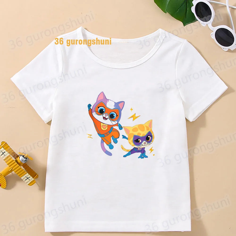 Boys T Shirts Children Clothes superkitties Kids Tshirt super kitties baby T-shirt 4 5 6 birthday summer Tops For Girls-clothing