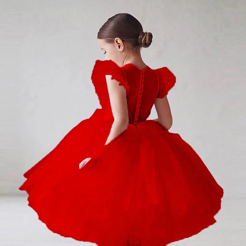 Teenage Girls Dress Children's Clothing Party Elegant Princess Long Tulle Baby Girls Kids Lace Wedding Ceremony Dresses