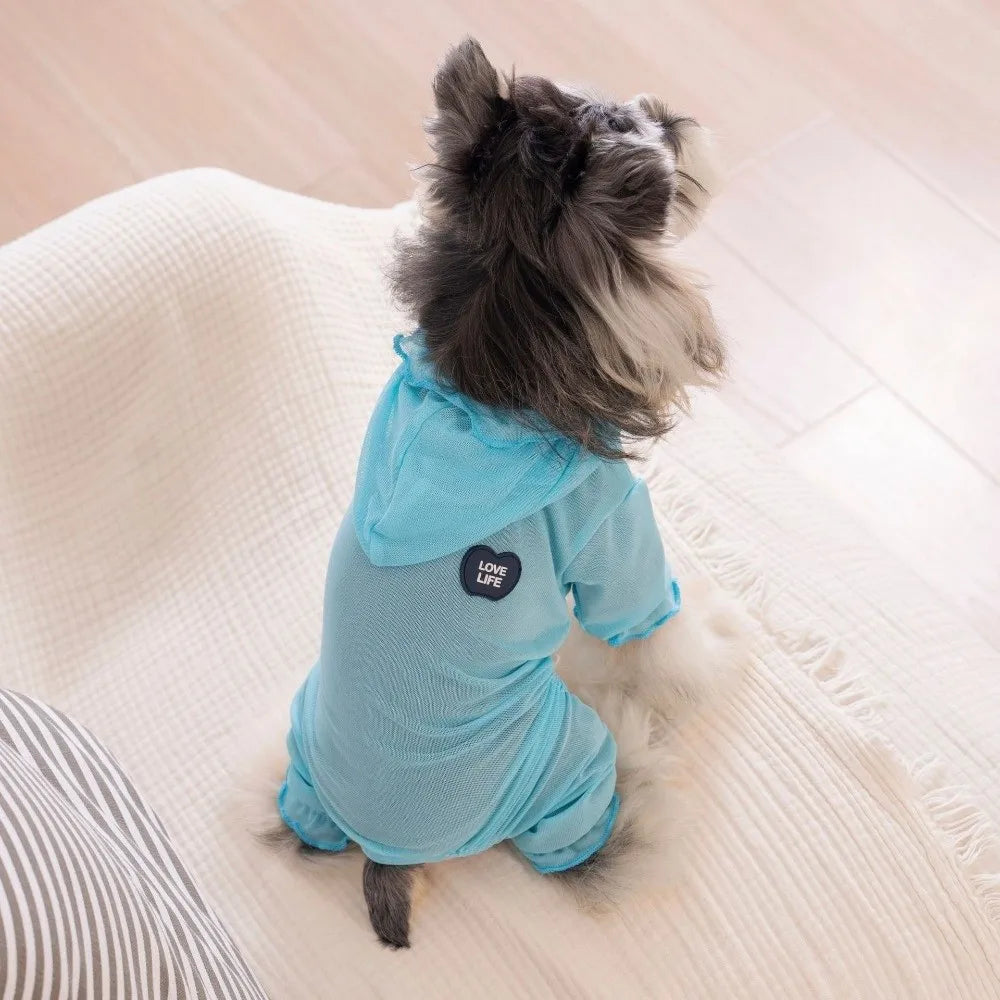 Pet Outfits Breathable Mesh Dog Cooling Clothing Soft Hooded Pet Jumpsuit Full Body Dog Pajamas Spring Summer