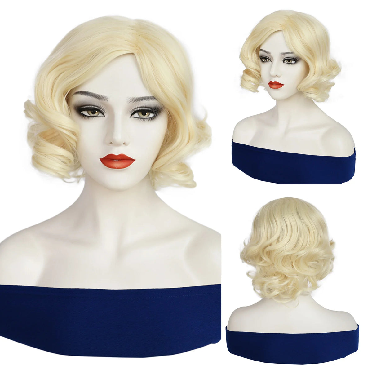 Women 1920s Wave Wig Vintage Flapper Multi Colored Cosplay Wig Synthetic Short Curly Hair Halloween Party Prop