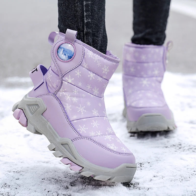 Children Boots for Girls Boys Shoes Winter PU Leather Waterproof Baby Boots Fashion Toddler Kids Shoes Warm Plushr Snow Boots