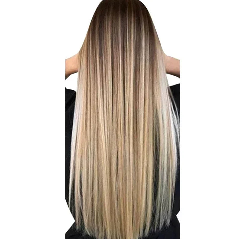  Natural Women Long Straight Wig with Hair Net,72cm Blonde Synthetic Hair Wigs Headgear for Daily Wear Cosplay Party